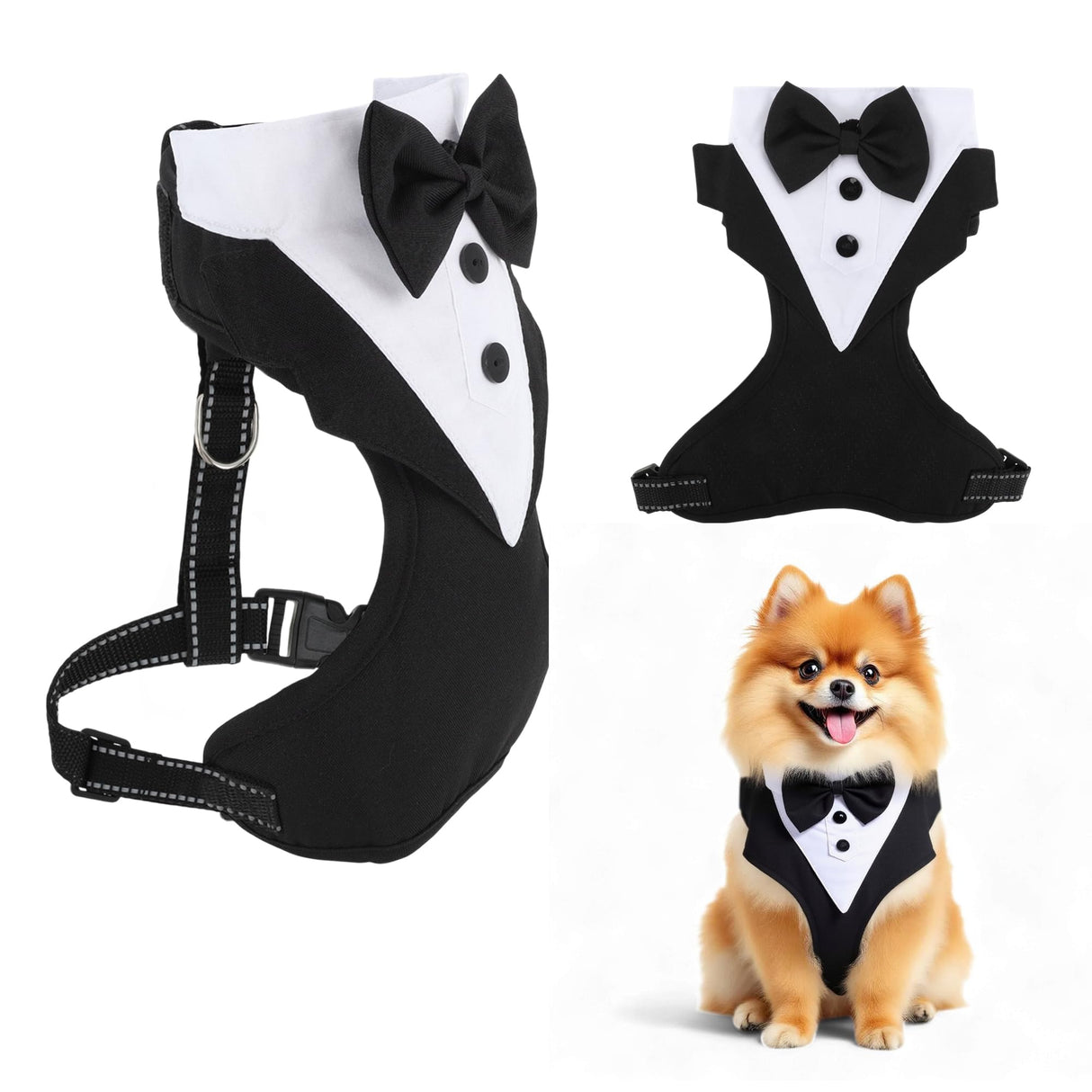GLIDESMOOTH Dog Tuxedo for Wedding, Pet Tuxedo Suit with Bow Tie, Pet Costumes for Small Dogs, Formal Party Attire for Halloween Christmas, Medium, Black White
