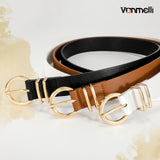 VONMELLI 3 Pack Women's Leather Belts for Jeans Dresses Ladies Waist Belt with Fashion Gold Buckle Black White Brown S 25-31