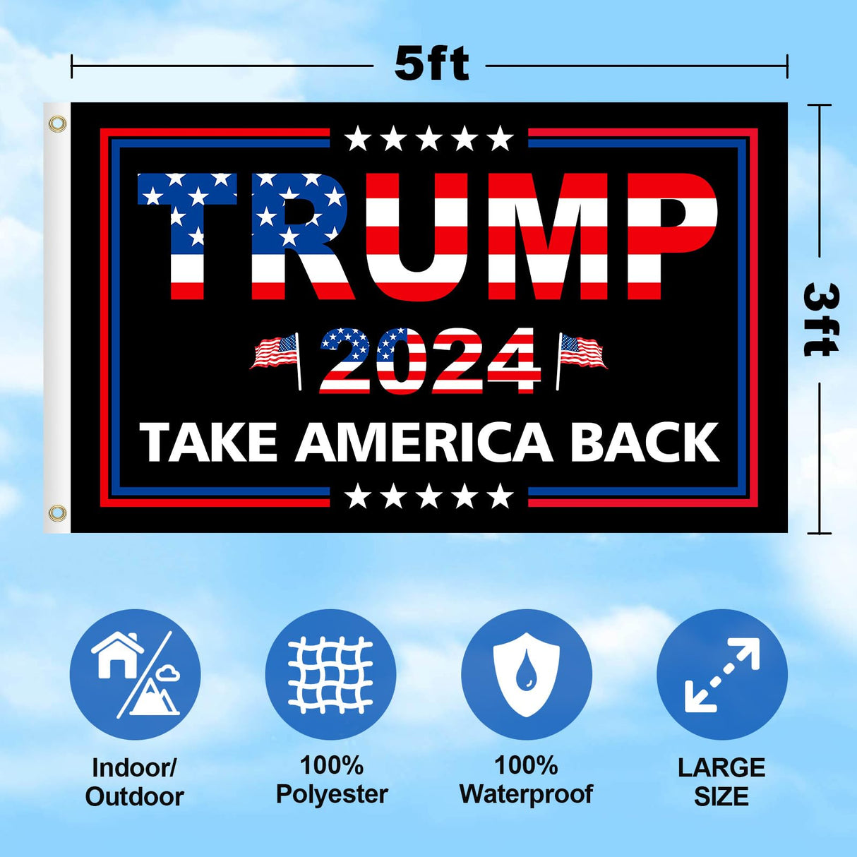 JOWHOL Trump 2024 Flag 3x5 FT Double Sided 3 Ply President Trump Flag Take America Back Banner Indoor Outdoor Heavy Duty With Clear Vivid Patriotic Colors Design UV & Fade Resistant 2 Brass Grommets