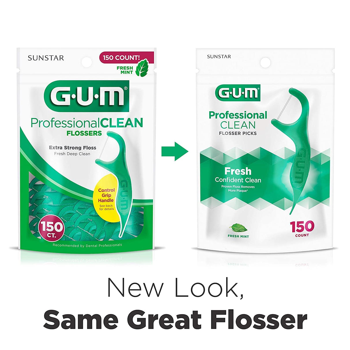 GUM Professional Clean Floss Picks - Extra Strong Shred-Resistant Floss, Easy Grip Handle - Dental Flossers for Adults - Fresh Mint Flavor, 150ct (4pk)
