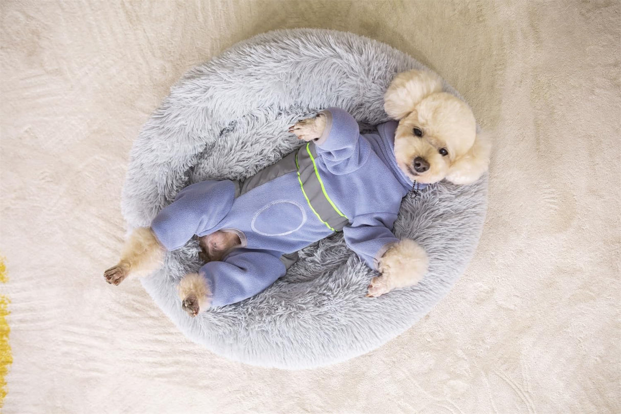 HDKUW Warm Small Dog Jumpsuit,Plush Fleece Puppy Onesie with D-Ring and Reflective Strips,Long-Sleeved Dog Cold Weather Coats for Small Medium Dogs Purple L