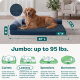 Furhaven Orthopedic Dog Bed for Large Dogs w/ Removable Bolsters & Washable Cover, For Dogs Up to 95 lbs - Plush & Almond Print L Shaped Chaise - Blue Almonds, Jumbo/XL
