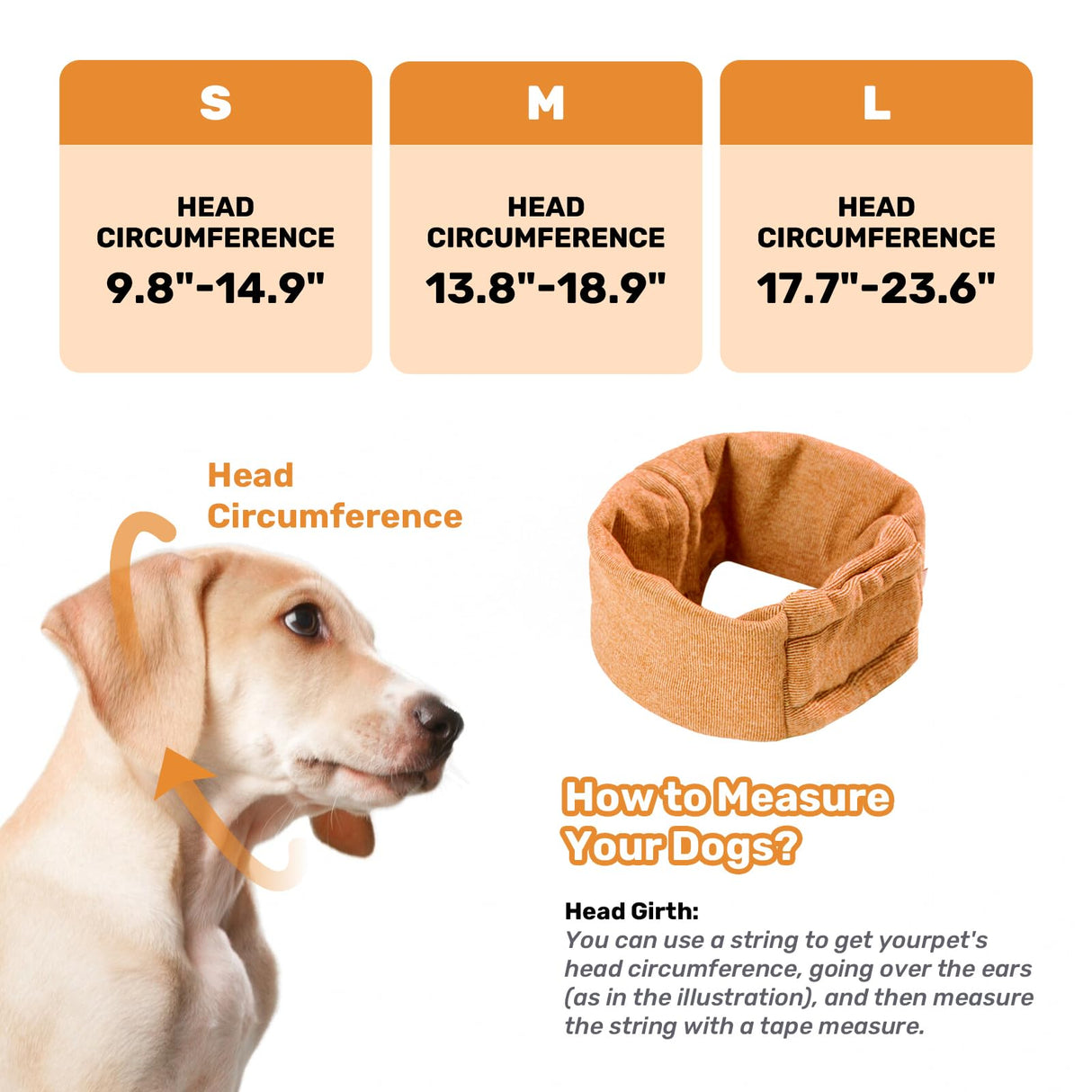 LEOTRAG Dog Calming Hoodie, No Shake Ear Wraps for Dogs, Adjustable Dog Ear Muffs for Noise Protection, Ear Wrap Head Cover for Anxiety Relief & Hematoma (Vitality Orange, L(Head Circle:17.7"-23.6"))