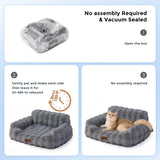 ZOMISIA Dog Couch Bed - Fluffy Dog Sofa, Large Orthopedic Pet Sofa Bed with Removable Washable Cover, Faux Fur Calming Cute Pet Couch with Supportive Egg Foam and Non-Slip Bottom, Ivory White