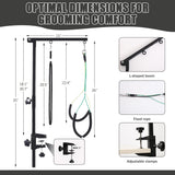 Dog Grooming Table Arm with Metal Clamp,35" Adjustable Portable Arm for Table with 1 Loop Noose & Two No Sit Haunch Holder,Grooming Restraint for Small Medium Pets