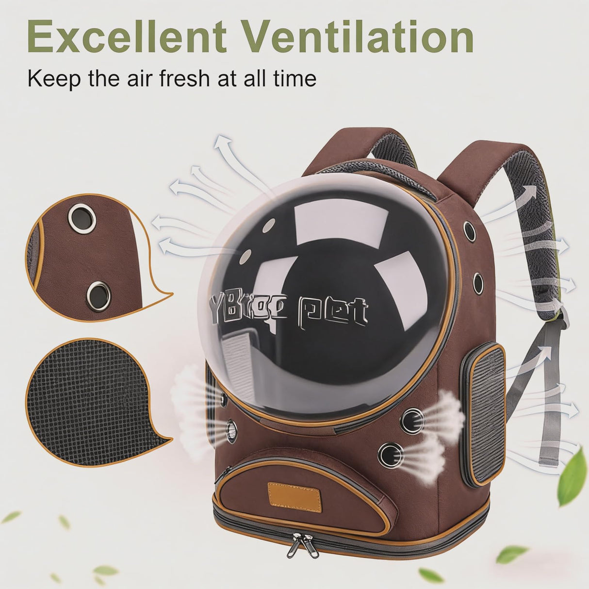 Cat Backpack Carrier, Breathable Cat Carrier Large Space Bubble Pet Backpack for Small Dog and large cat up to 18lbs, Transparent & Foldable Pet Carrier for Travel Hiking (Brown)