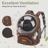 Cat Backpack Carrier, Breathable Cat Carrier Large Space Bubble Pet Backpack for Small Dog and large cat up to 18lbs, Transparent & Foldable Pet Carrier for Travel Hiking (Brown)