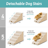 COZY KISS Dog Stairs for Small Dogs 19.7"H, 5-Step Sturdy Foam Dog Steps for Couch, Bed or Sofa, Curved Pet Stairs for Puppy and Older Cat, Doggie Ladder with Washable Cover, 15.7x33x19.7 inch, Beige