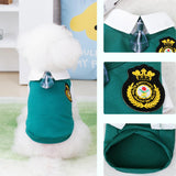 PayaSnug Green Dog Shirt with Bow Tie – Preppy Style Pet T-Shirt with Collar for Small Dogs, Fall Puppy Clothes for Boys and Girls, British School Look Pet Outfit(L)