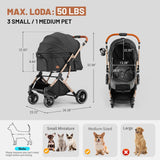 EchoSmile Small Medium Dogs Stroller 4-Wheel Pet Strollers for Medium Dogs Up to 50lbs, One Click Folding Large Cat Stroller, Reversible Handle, Shock Absorbing Wheels, Removable Washable Pad