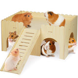 Large Guinea Pig Hideout, Upgraded Wooden Guinea Pig Castle with Guinea Pig ramp, Easy to Assemble Guinea Pig House for Small Animal House Habitat or Hamster Hideout/Rabbit Hideout