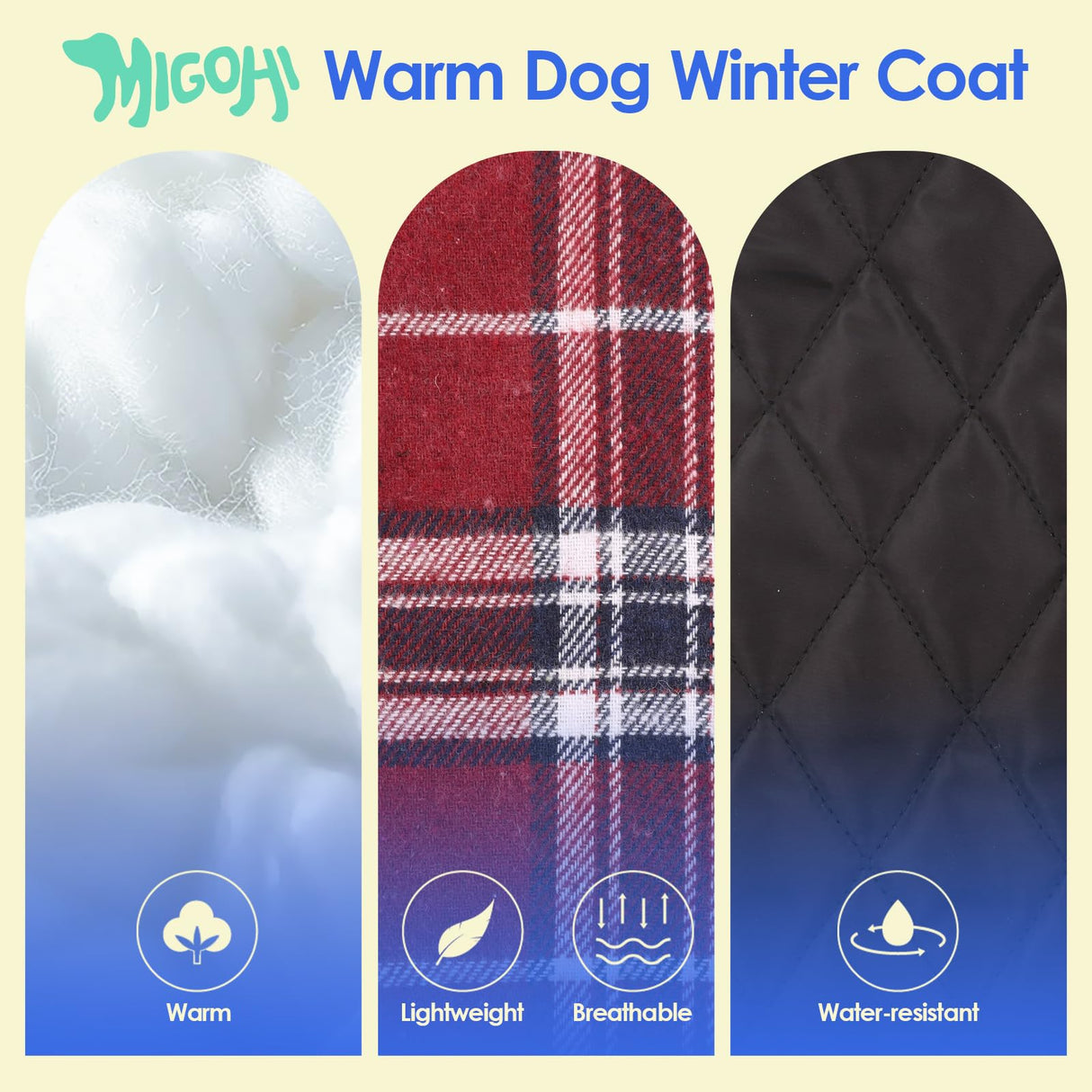 MIGOHI Dog Jackets for Winter, Windproof Waterproof Reversible Dog Coat for Cold Weather, British Style Plaid Warm Dogs Vest for Small Dogs, Red M
