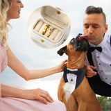 Locmeo 3 Pcs Dog Wedding Collar Outfit Include Dog Tuxedo Attire Wedding Ring Bearer Ring Holder Pouch Box Adjustable Pet Neck Bow Tie with Leash