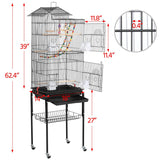 Yaheetech Bird Cage 64'' Medium Small Parrot Parakeet Bird Cages with Detachable Rolling Stand for Parrot Lovebirds Finches Parakeets Budgie Parrotlet Conures, Pet Flight Birdcage