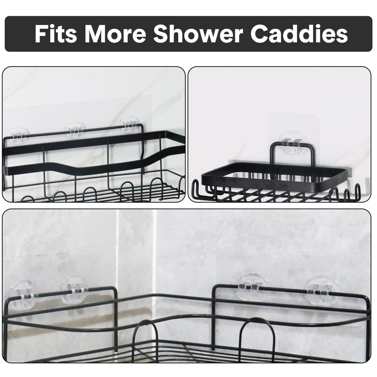 14 Pack Shower Caddy Adhesive Replacement, Strong Adhesive Hooks, Waterproof Shower Adhesive Strips, No Drilling, for Bathroom Storage Shelves and Kitchen Racks