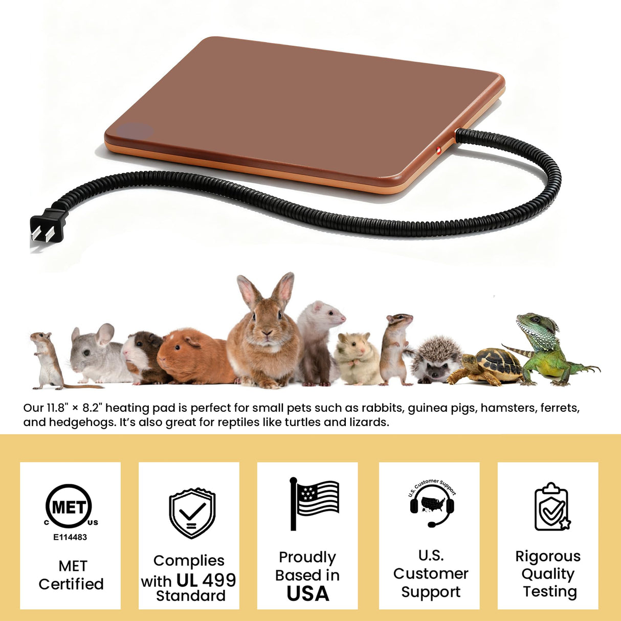 PetTemp Small Animal Heating Pad, Small Animal Bed, Outdoor/Indoor Winter Thermal Heating Pad for Rabbits, Guinea Pigs & Chickens, Waterproof & Chew-Resistant, Energy-Efficient (S:11.8" x 8.2“)