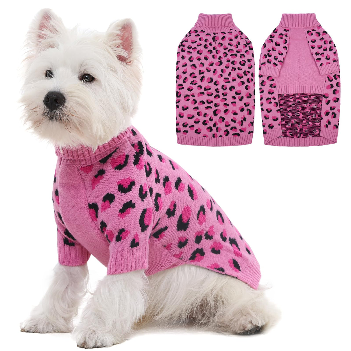 ROZKITCH Dog Sweater for Small Dogs, Cozy Cable Knit Turtleneck Winter Sweater, Warm Pet Clothes for Cat & Small Dogs West Highland White Terrier Pink M