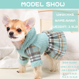 Winter Dog Dress, Cute Warm Fleece Dog Hooded Sweater, for Small Dogs Girl, Pink Plaid Puppy Dresses Clothes for Chihuahua Yorkie,Cat Apparel (Small, Blue)