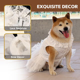 UOSIA Formal Dog Dresses for Large Dogs White Dog Bridesmaid Birthday Party Tutu Dress with Tulle Lace & Bow Decor Summer Pet Princess Costume for Female Dogs,3XL