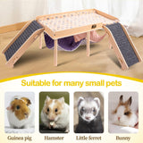 BESNEW Enlarged Guinea Pig Hammock with Platform and Stairs,Wooden Foldable Piggies Hideout for Guinea Pigs Bunny Ferret Hamster Hiding Sleeping Activities 24L x 12W x 11H in（Double）