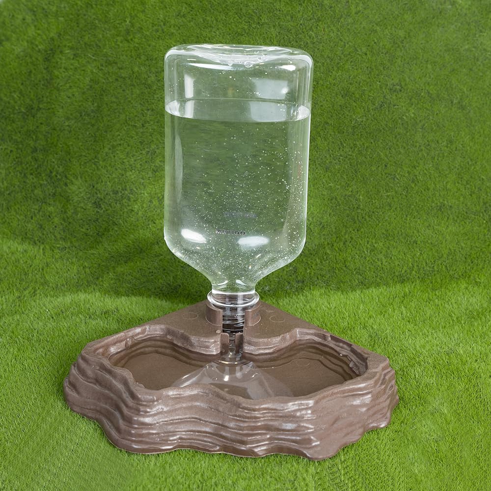 MRTIOO 17oz Terrarium Tank Reptile Food Feeders Bowl, Water Feeder Automatic Water Dispenser Waterer Feeding Accessories, for Geckos Lizards Turtle Bearded Dragons (Brown)