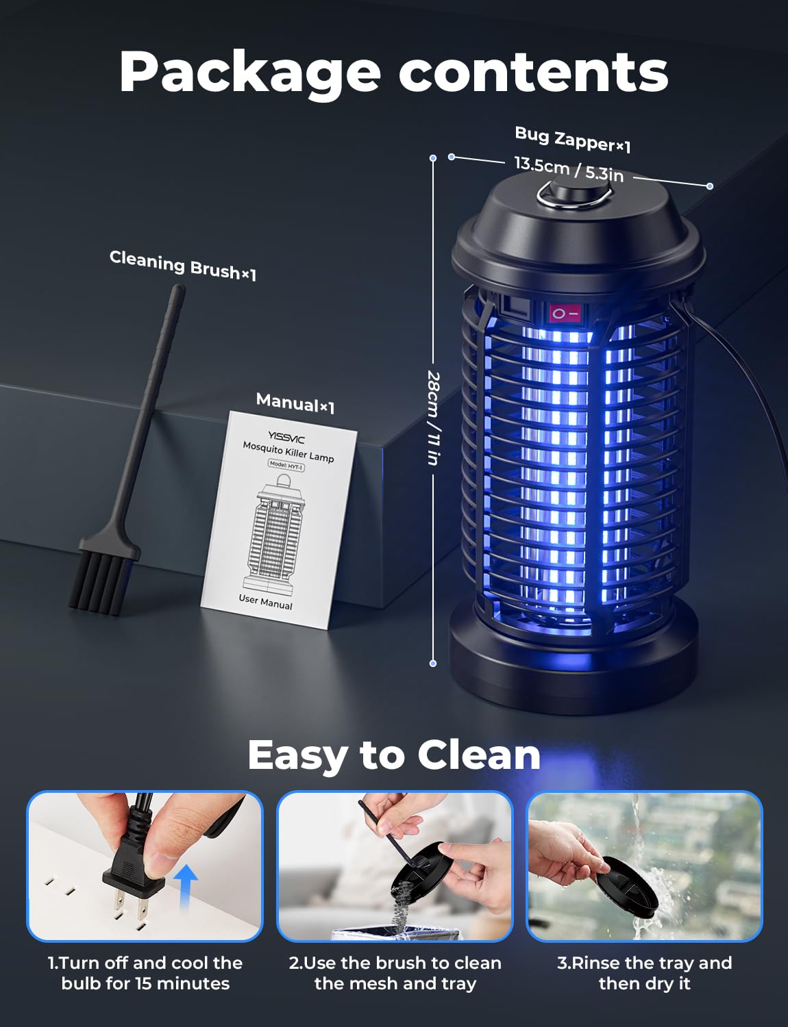 YISSVIC Bug Zapper Outdoor Indoor Waterproof Electric Mosquito Lamp Fly Zapper Killer Effective 4200V Plug in for Home Patio Office Courtyard