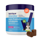 Vetnique Glandex Daily Probiotics for Dogs with Prebiotics to Support Gut Health with Fiber and Digestive Enzymes, Probiotic Chews or Powders (60ct Chews, Bacon Chews)