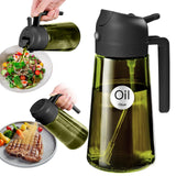 16oz/470ml Light-Blocking Dark Oil Sprayer for Cooking, 2 in 1 Olive Oil Dispenser Bottle for Kitchen, Premium Dark Green Glass Oil Bottle, Food-Grade Oil Mister for Air Fryer, BBQ (Black)