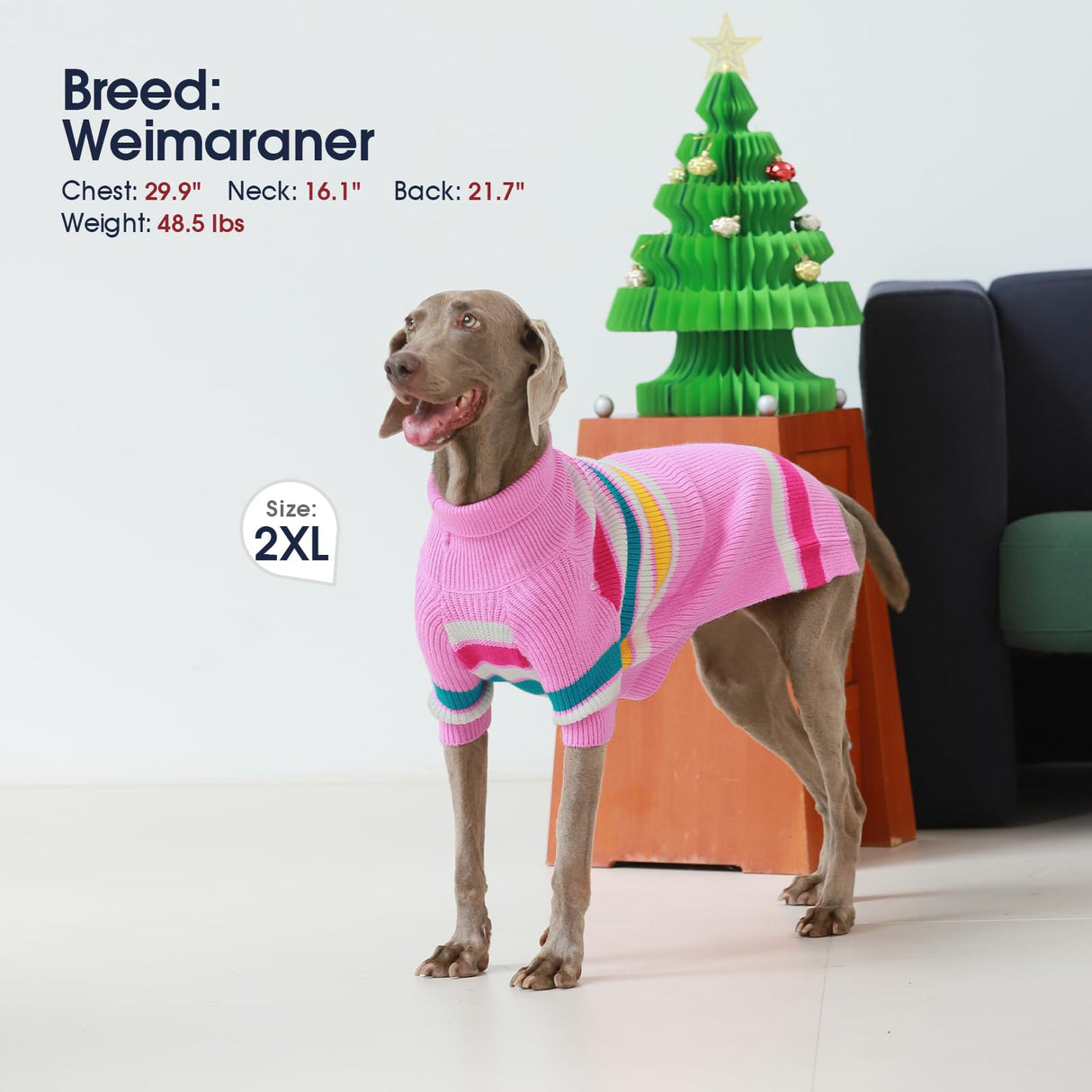 IECOii XXL Dog Sweaters - Turtleneck Pullover for Extra Large Dogs, Pink, XXL
