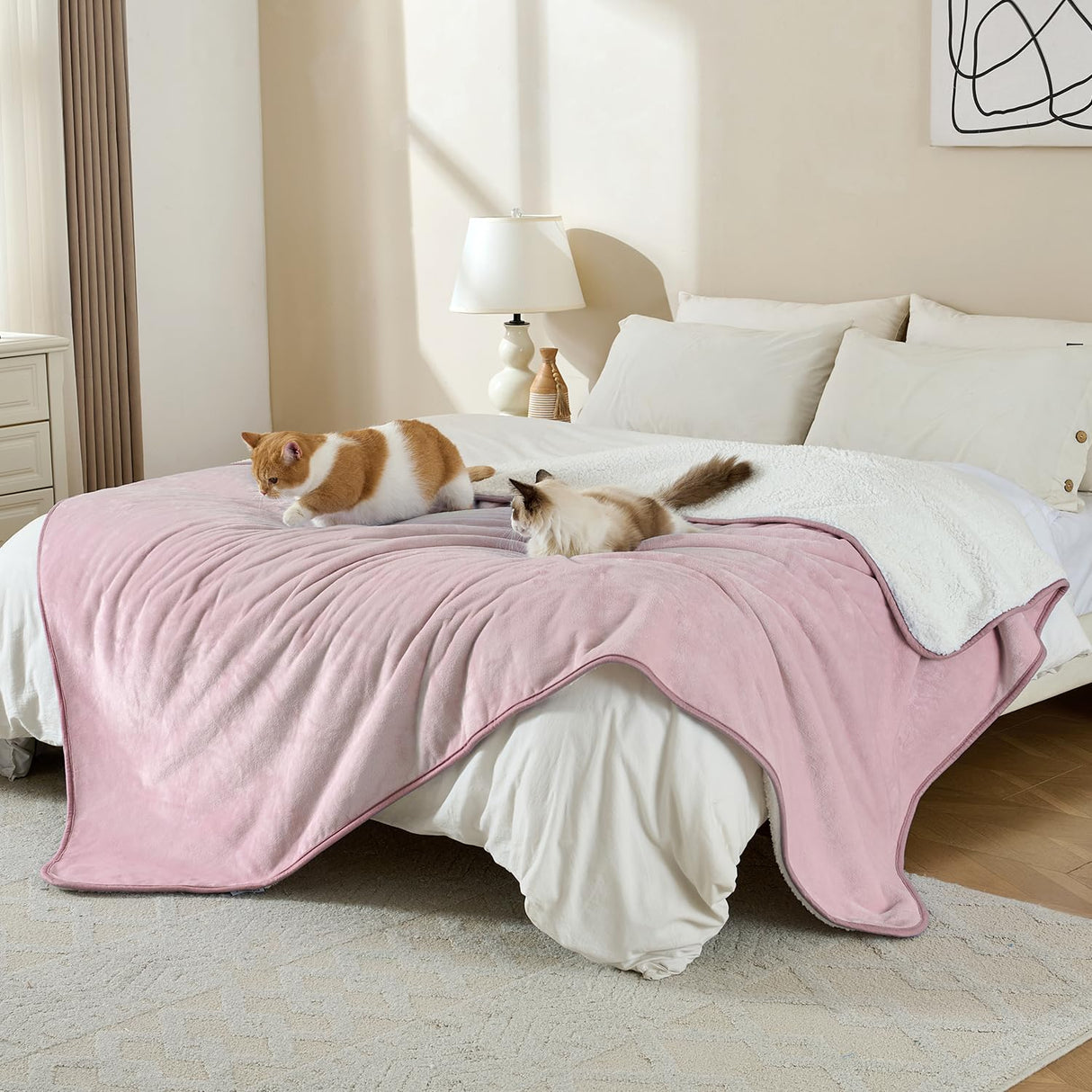 Yaning Waterproof Blanket for Bed Couch Sofa, Soft Liquid Pee Proof Pet Blanket for Dog Puppy Cat, Reversible Sherpa Fleece Furniture Protector (Dusty Pink, 50x60 inches)