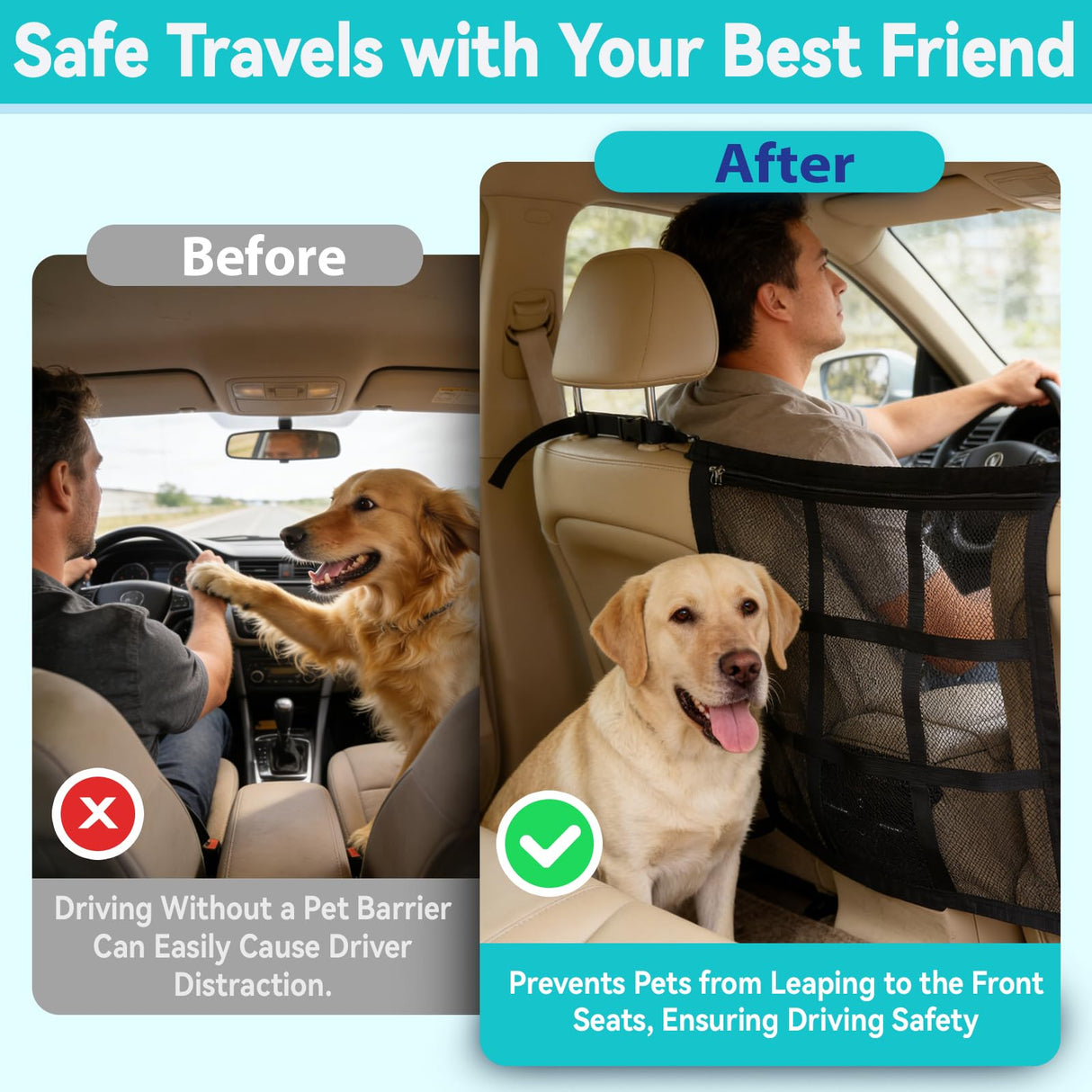 KINETOVOLTA Dog Car Barrier 2026 Upgrade, Double Layer Mesh with Zipper, Universal Car Dog Barrier for SUVs, Sedans & Trucks, 23x23 Inch, Breathable & Easy to Install