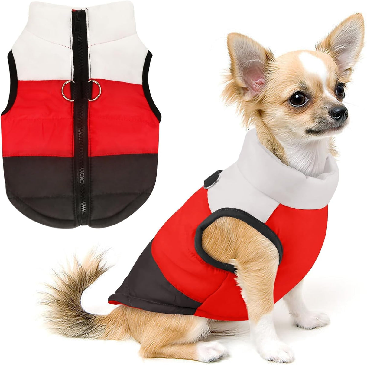 Idepet Pet Dog Cat Coat with Leash Anchor Color Patchwork Padded Puppy Vest Jacket Teddy Chihuahua Costumes Pug Cloth XS S M L(XX-Large,Black)