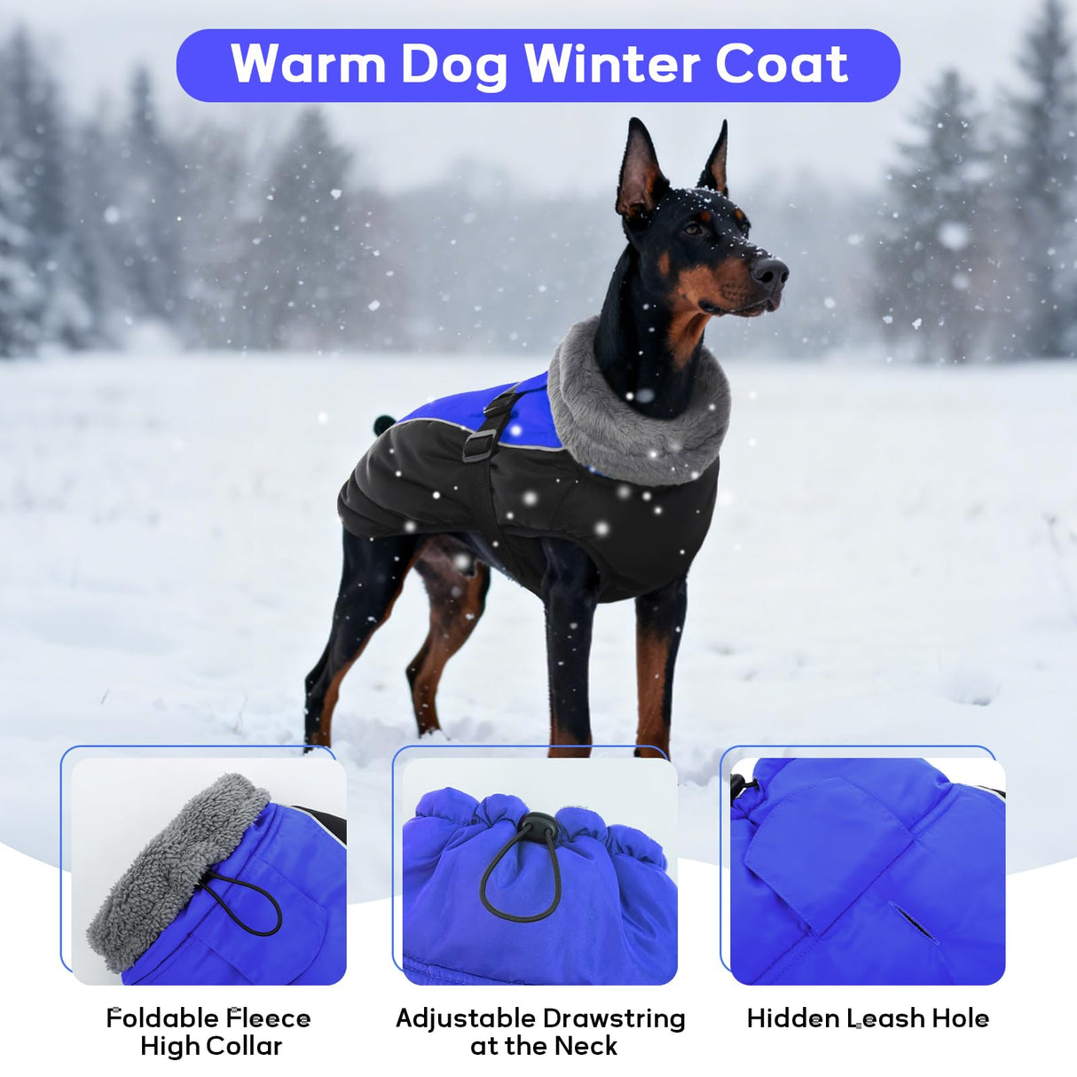 IDOMIK Dog Winter Coat, Reflective Waterproof Dog Jacket for Cold Weather, Warm Pet Coats for Small Medium Large Dogs, High Collar Doggy Fleece Snow Jacket, Winter Vest with Adjustable Buckle,XXL