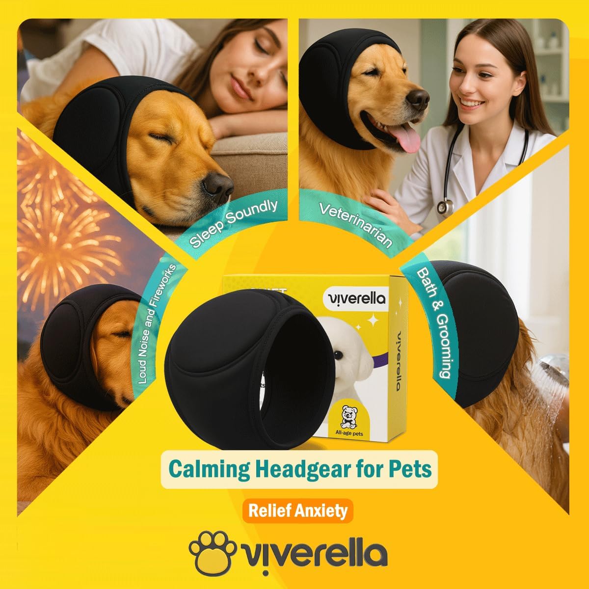 Dog Ear wrap Calming Hoodie Ear Wraps, Comfortable Quiet Ears Cover Muffs Plug Waterproof & Adjustable Dog Head Wrap Bonnet for Noise Protection Firework Grooming Bathing Anxiety Thunderstorms
