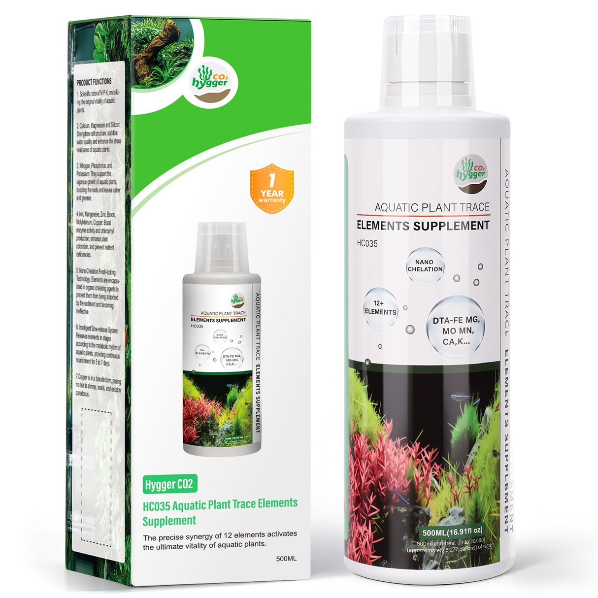 Hygger CO2 HC035 All-in-One Liquid Aquarium Plant Fertilizer - with Essential Micro & Macro Nutrients for Freshwater Planted Tanks, 150ml/500ml/1000ml (150mL)
