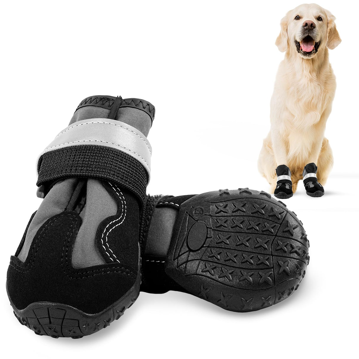 Pezluxe Dog Shoes, Waterproof Paw Protectors for Winter Snow Summer Hot Pavement, Outdoor Walk & Hiking Dog Boots for Hard Floors, Anti-Slip Sole Dog Booties for Medium Large Dogs(Black, #3)