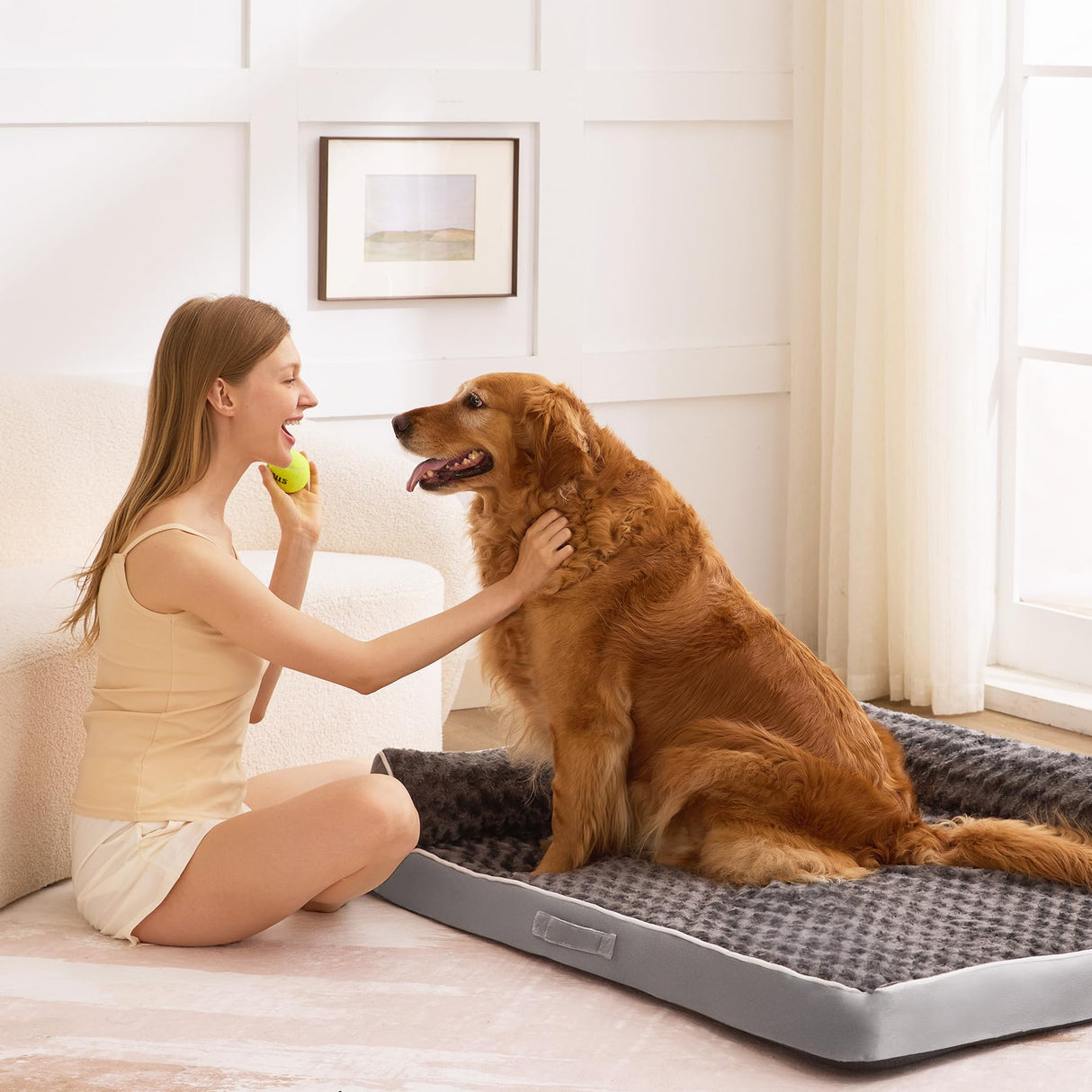 Aeroluxe Dog Bed Large Sized Dogs, XXL Orthopedic Dog Bed for Large Dogs, Waterproof Pet Bed with Washable Removable Cover, L-Shaped Pet Couch with Portable Handle 48"x35"x7.5", Grey