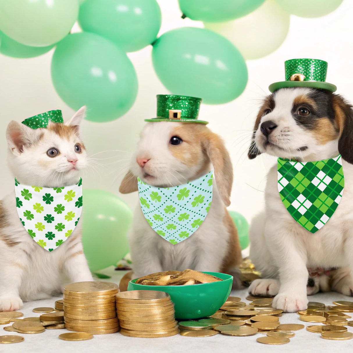 Whaline 36Pcs St. Patrick's Day Dog Bandana Triangle Pet Scarf Adjustable Puppy Neckerchief Green Shamrock Clover Plaid Dog Bib for Irish Holiday Medium Large Cat Costume Accessories