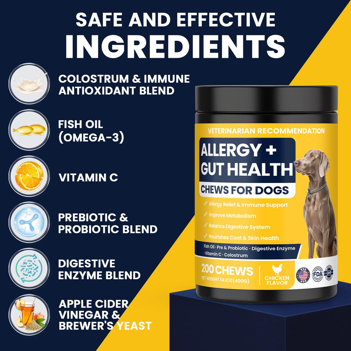 BFDEREN Dog Allergy Chews Probiotics for Dogs Yeast, Itchy Skin and Itchy Ears Itch Relief Immune Pre Probiotic Chews for Pet Digestive Health Anti Itch