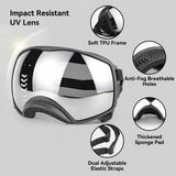 PETLESO Dog Goggles Large Breed, UV Protection Pet Sunglasses Wide Version Windproof Eye Wear for Medium to Large Dogs, Outdoor Driving/Riding/Hiking Use, Silver Mirror Lens
