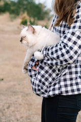 Pet Pouch Hoodie - Cat Dog Holder Sweatshirt Large Pocket Carrier Pullover Tops for Women (Black+White, Large)