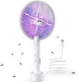VLISBO Electric Mosquito Swatter 3000V Bug Zapper Racket Dual Modes 2 in 1 Mosquito Killer with Fly Light with USB Rechargeable Base Powerful Fly Trap Lamp for Home, Kitchen, Patio - Grey White