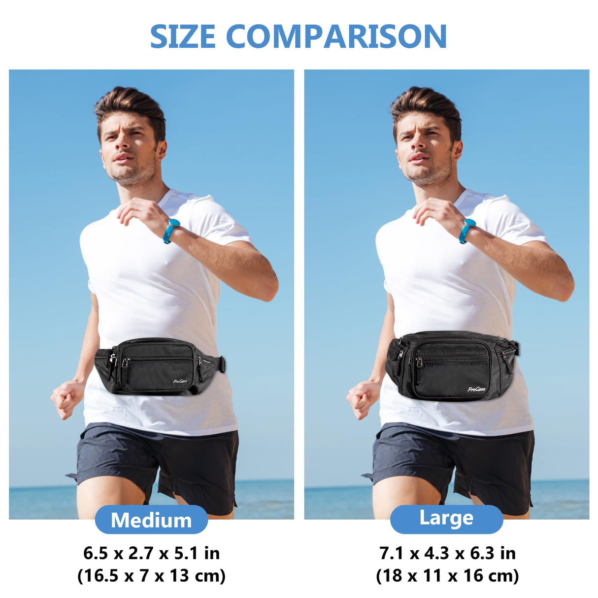 ProCase Fanny Pack Waist Packs for Men Women, Waist Bag Hip Pack for Travel Hiking Running Outdoor Sports -Black, Medium