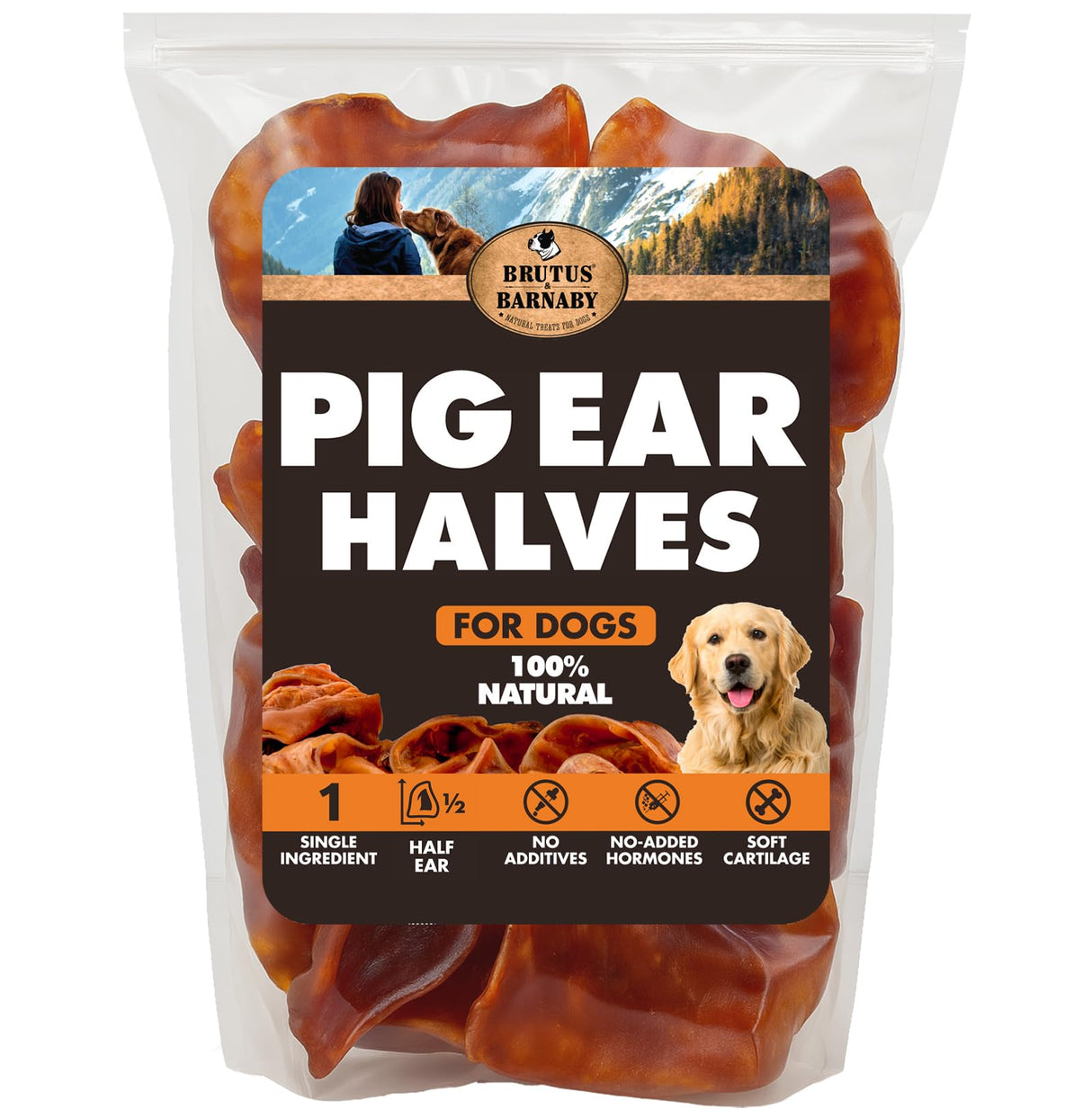 BRUTUS & BARNABY Pig Ear Halves for Dogs, 15 Ct. – All-Natural Single Ingredient Dog Chews, Slow Cooked & Fully Digestible Rawhide Alternative