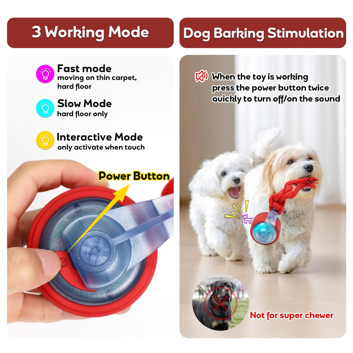 BENTOPAL Dog Toys Interactive Dogs Ball with Super High-Speed Rechargeable Dog Toy Ball for Puppies