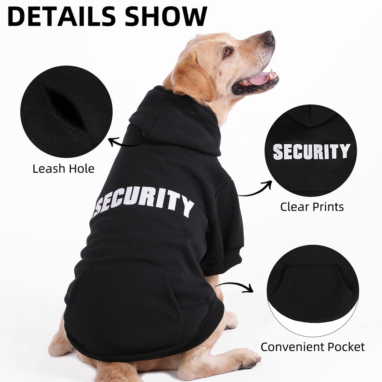 PUPTECK Security Dog Hoodie, Soft Warm Winter Pet Sweater Clothes, Puppy Cold Weather Coats Hooded Sweatshirt with Pocket, Dog Halloween Costume for Small Medium Large Dogs, Black XXL