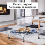 Elevated Dog Bed - Soft Comfortable Fabric, Easy to Clean, Stainless Steel Frame, Raised Design for Air Circulation, Durable Pet Cot for Small Dogs, Breathable & Stable Puppy Bed