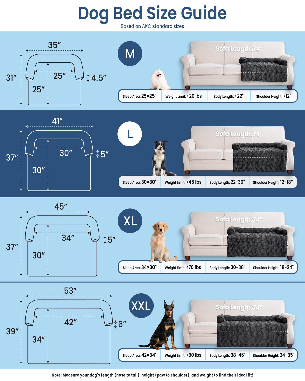 blunique Calming Large Dog Bed for Couch, 41 x 37 inch Removable Couch Cover for Dogs Washable, Non-Slip Fluffy Plush Dog Sofa Mat for Furniture Protector - Dark Grey