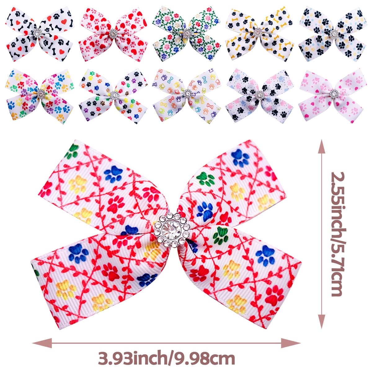 PET SHOW 50Pcs/25Pairs 4" Paw Pattern Big Dog Hair Bows Bulk with Alligator Clips for Medium Large Dogs Puppy Female Bowknot Topknot Girl Boy Pet Grooming Hair Accessories