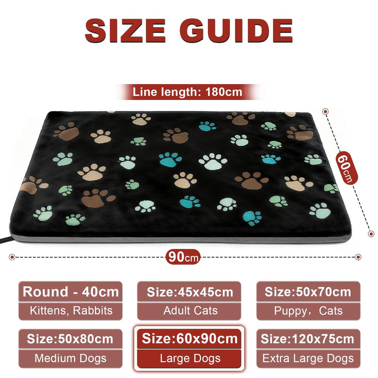 GOLOPET Large Dog Heating Pad 36x24 in with Smart Thermostat Switch and Power Line Protection Tube,Obtained MET and UL Dual Certification,Waterproof Pet Heating Pad for Dogs,with Plush Fabric Cover